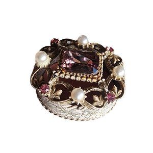 Vintage Florenza Glass & Pearl White Wash Pill Box (A4215)